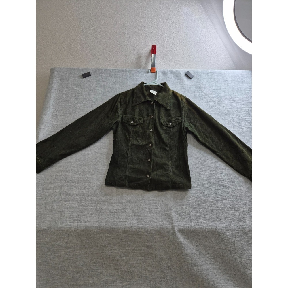 Vintage Billy Blues Corduroy Jacket Women Medium Green Button Front Fitted Seams